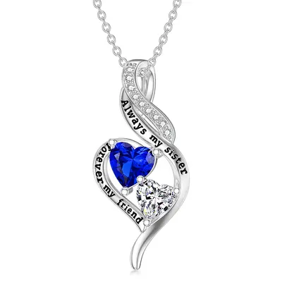 Sterling Silver Heart Zircon Pendant Necklace With Engraved Word For Women Best Friends