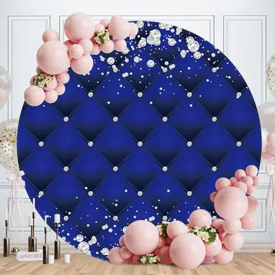 Aperturee Glitter Diamond Round Blue Birthday Backdrop