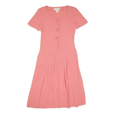 DONNA RICCO Pleated Fit & Flare Dress Pink 90s Short Sleeve Long Womens UK 6