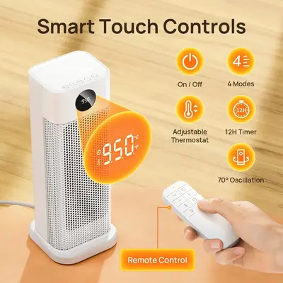 Hilife Space Heater for Indoor Use, 1500W Fast Ceramic Heating, Portable Electric Heaters with Thermostat,Oscillating and Mul...