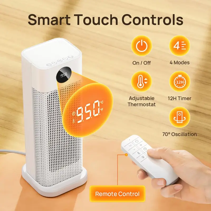 Hilife Space Heater for Indoor Use, 1500W Fast Ceramic Heating, Portable Electric Heaters with Thermostat,Oscillating and Mul...