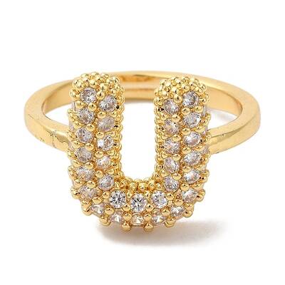 Rack Plating Letter Brass Micro Pave Clear Cubic Zirconia Adjustable Rings for Women