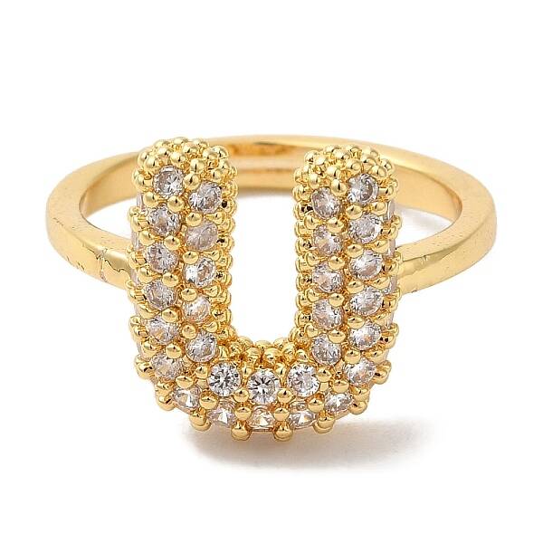 Rack Plating Letter Brass Micro Pave Clear Cubic Zirconia Adjustable Rings for Women