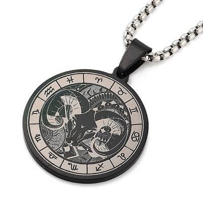 Retro Mandala 201 Stainless Steel Box Chain Constellation Pendant Necklaces for Women Men