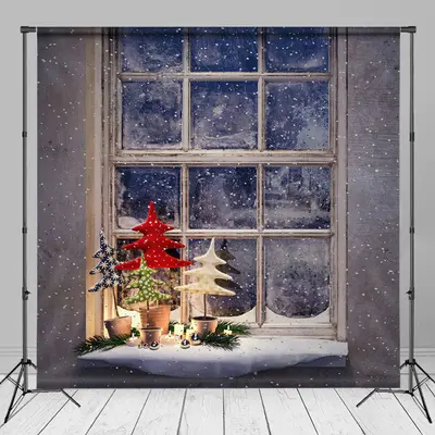 Snowy Light Window Christmas Tree Photo Backdrop - Aperturee