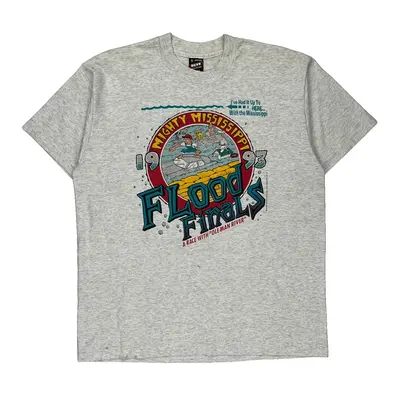 Mississippi Flood 1993 Fruit Of The Loom Graphic T-Shirt - XL Grey Cotton Blend