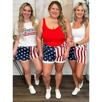 Judy Blue Diana High Rise Fray Hem Flag Print Shorts