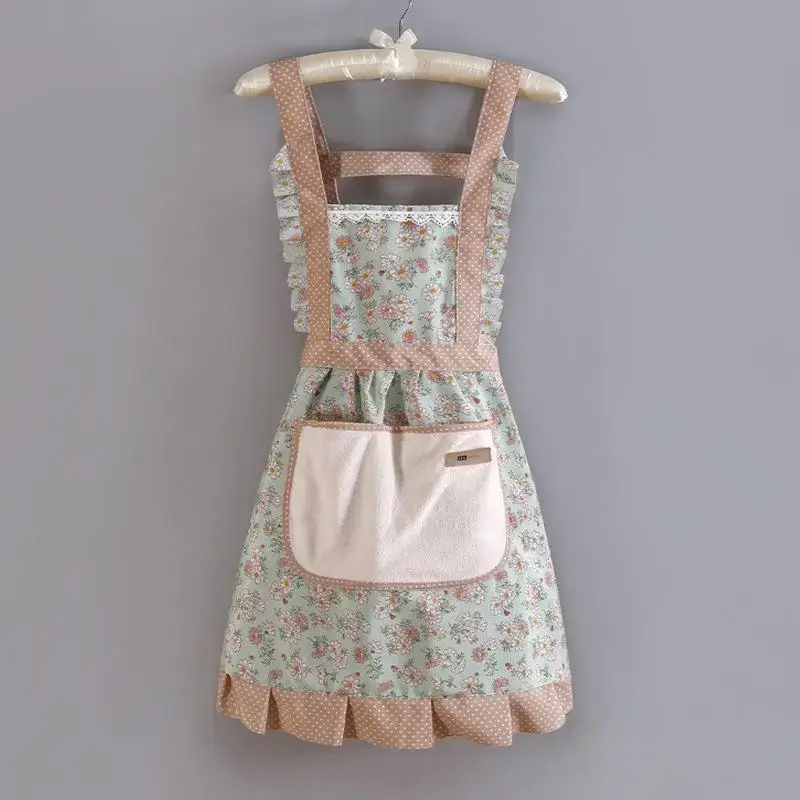 Flower Pattern Apron with Pocket, Waterproof Apron for Women, Kitchen Cooking Products