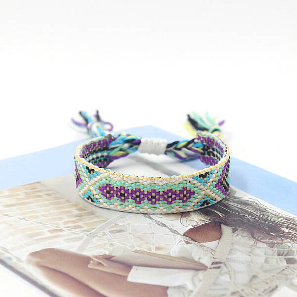 Polyester Braided Rhombus Pattern Cord Bracelet