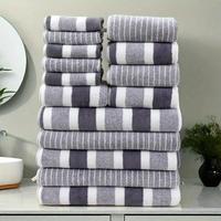 Grey Striped Pattern Bathroom Towel Set, 15pcs/set Including 5 Counts Face Towel, 5 Counts Hand Towel & 5 Counts Bath Towel, ...