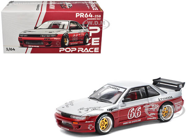 Nissan Pandem S13 RHD (Right Hand Drive) #66 Moontech Silver and Red Metallic 1/64 Diecast Model Car by Pop Race