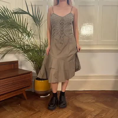 Unbranded Midi Dress - Large Beige Cotton