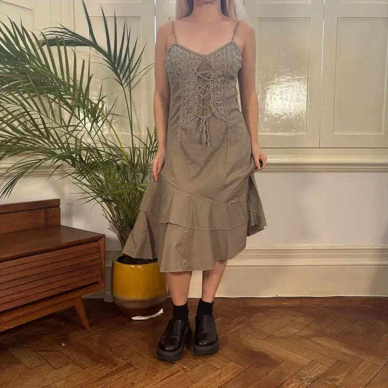 Unbranded Midi Dress - Large Beige Cotton