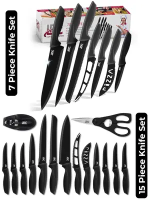 Lux Decor 7 & 15 Pieces Knives Set -Stainless Steel Ultra Sharp Cutlery Knife Set-  Rust Proof Black Steak Knives & Vegetable...