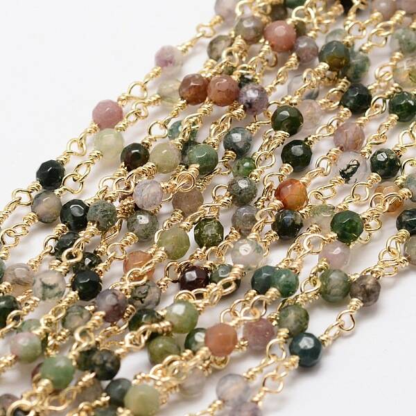 Faceted Round Natural Agate Handmade Beaded Chains