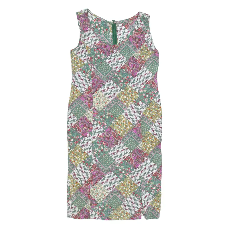 Womens Shift Dress Green Paisley Sleeveless Long L