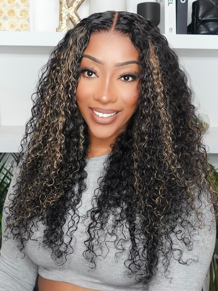 [180% Density] Bye Bye Knots Wig 7x5 Glueless Lace Honey Brown Highlights Jerry Curly Wig With Bleached Knots