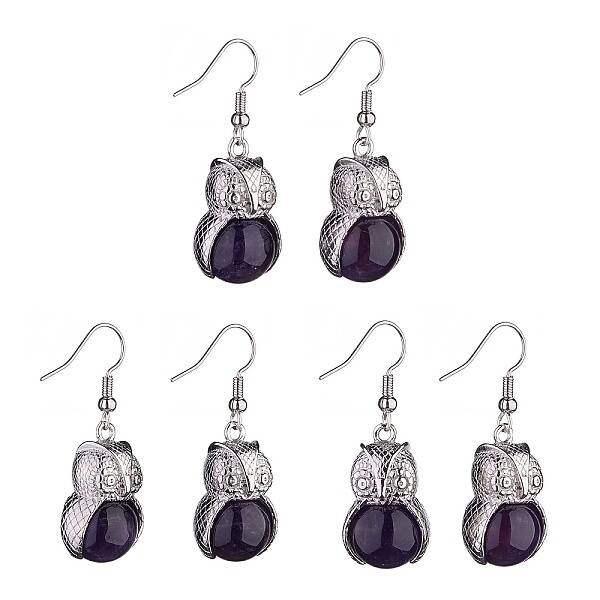 Natural Amethyst Owl Dangle Earrings