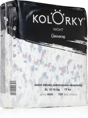 Kolorky Night Unicorn ECO disposable diapers for una full protection during the night size XL 12-16 Kg 17 pieces