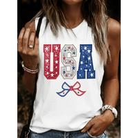 4th of july womens patriotic usa flag print sleeveless top white medium washable vest for casual summer graphic beachwear wit...