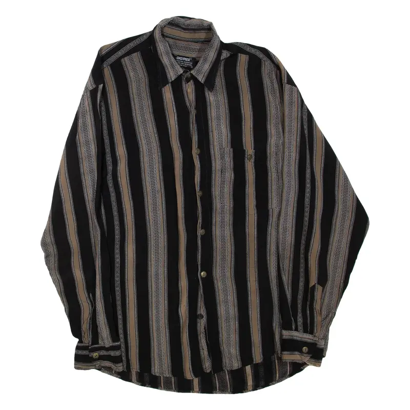 DERGI Womens Shirt Black Striped Long Sleeve M