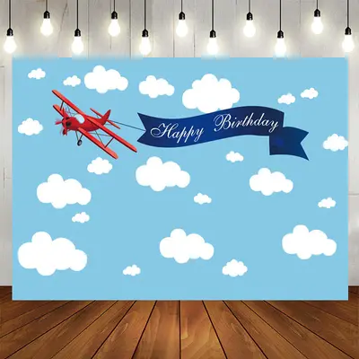 Aperturee Blue Sky Cloud Red Plane Birthday Backdrop