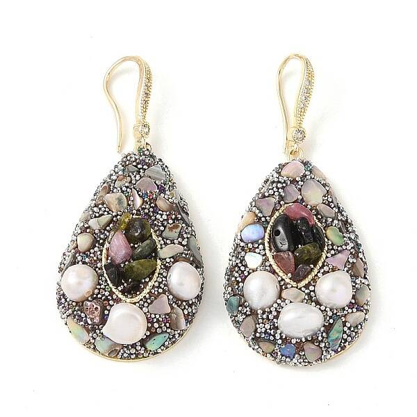 Natural Pearl & Rhinestone Dangle Earrings