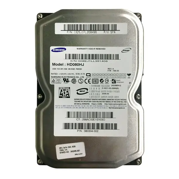 380304-002 HP 80GB 7200RPM SATA 3Gb/s 8MB Cache 3.5-inch Hard Drive