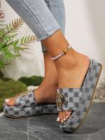 Fashion Chain Decorated Slip on Sandals, Casual Comfortable Lightweight Sandals for Summer, Female All-match Round Toe Shoes ...