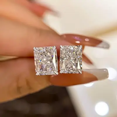 Effinny 4.0ct*2pcs Classic Radiant Cut Women's Stud Earrings,5A Grade Cubic Zirconia Earrings for women Outdoorfun