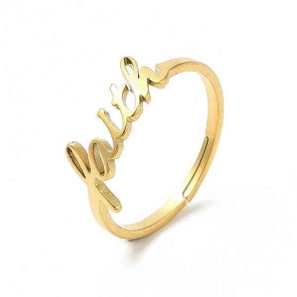 Ion Plating(IP) 304 Stainless Steel Word Faith Adjustable Ring