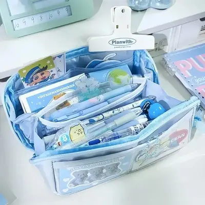 1 Count Multi-grid Pencil Case with Zipper, Potable Large Capacity Stationery Storage Bag, Office Stationery & Supplies for S...