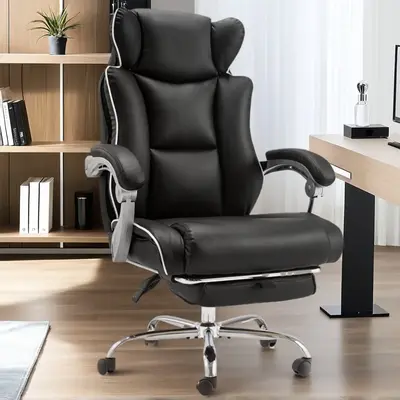 Office Chair with Footrest Ergonomic High Back Leather Office Chair with Lumbar Support Adjustable Executive Reclining Home O...