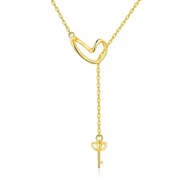 14K Gold Heart & Key Adjustable Y Necklace