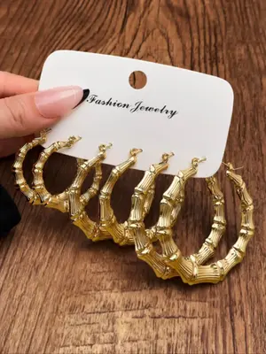 Creative Bamboo Joint Design Hoop Earrings, Fashionable Jewelry for Women & Girls, Trendy All-match & Exquisite Jewelry for B...