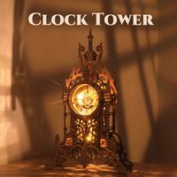FUNPOLA LED 3D Wooden Puzzle Clock Tower - 3D Puzzle Building Model Kit for Adult to Build - Home Décor DIY 3D Puzzle Clock ...