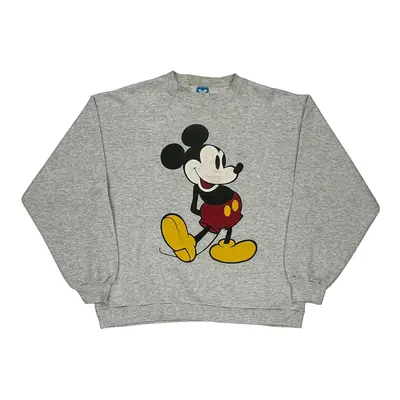 Mickey Mouse Disney Cartoon Sweatshirt - XL Grey Cotton Blend | Size: x-large