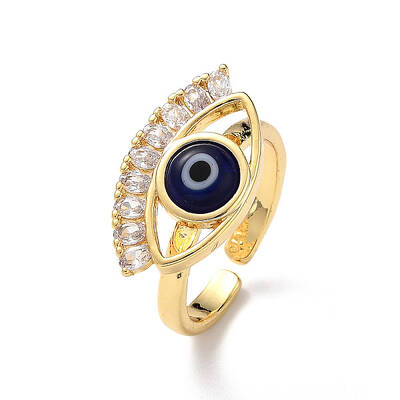 Lampwork Evil Eye Open Cuff Ring with Clear Cubic Zirconia