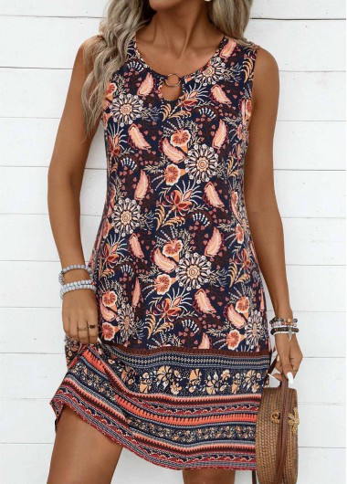 Modlily Multi Color Cut Out Plants Print A Line Dress - M