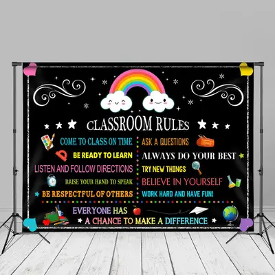 Rainbow Classroom Rules Back To School Backdrop - Aperturee