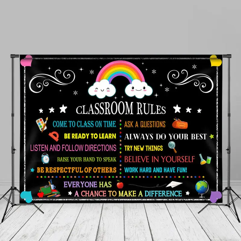 Rainbow Classroom Rules Back To School Backdrop - Aperturee