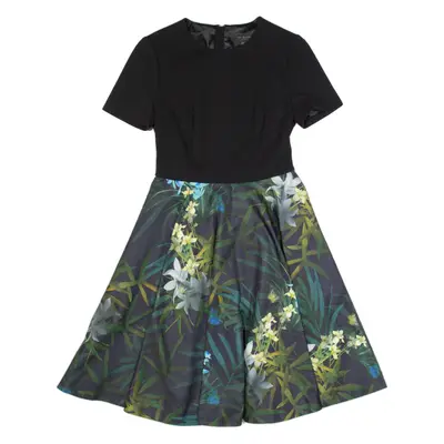 TED BAKER Womens A-Line Dress Black Floral Short Sleeve Midi S