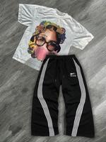 Men's Letter Print Short Sleeve Tee & Tracksuit Pants Set, Regular Fit Casual Round Neck T-shirt & Adjustable Waist Trousers,...