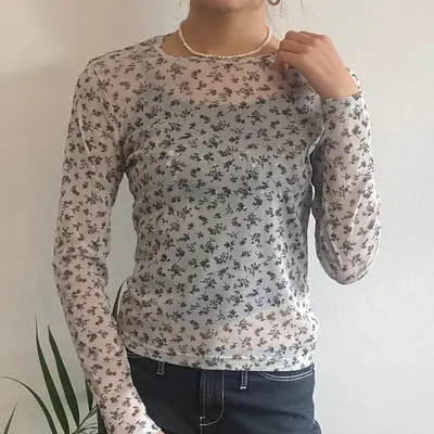 Denny Rose Floral Mesh Top - Medium Grey Polyester