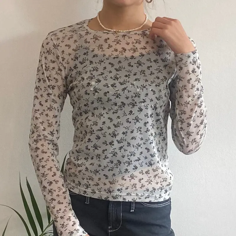 Denny Rose Floral Mesh Top - Medium Grey Polyester