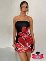 Women's Floral Print Tube Dress, Fashion Casual Strapless Sleeveless Short Dress for Daily Outdoor Wear, Ladies Clothes for S...