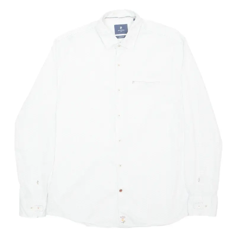 PIERRE CARDIN Mens Shirt White Spotted Long Sleeve L