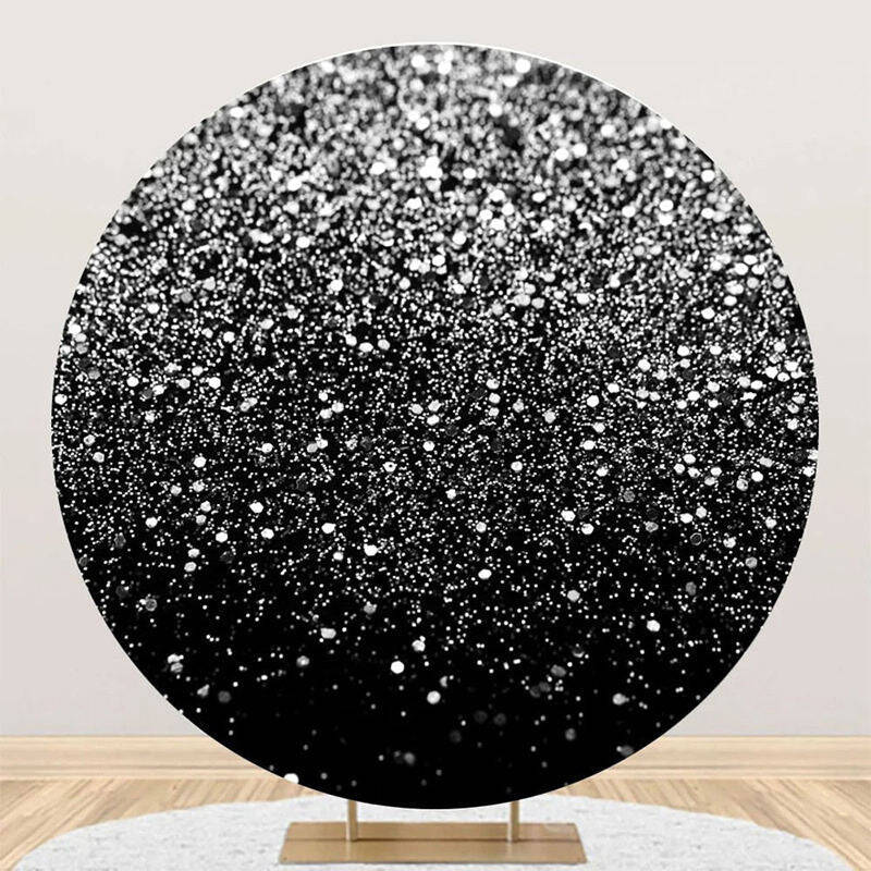 Round Morden Black Silver Sparkling Birthday Backdrop - Aperturee