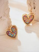 Heart Shaped Pretty Studs Earrings, Cute Colorful Heart Earrings for Women & Girls, Fashion Jewelry for Party, Daily Decor, ...