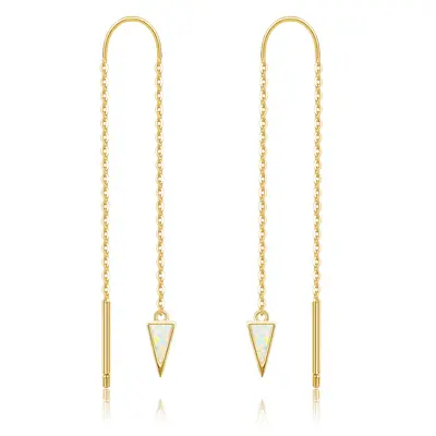 14K Gold Opal Triangle Drop Earrings